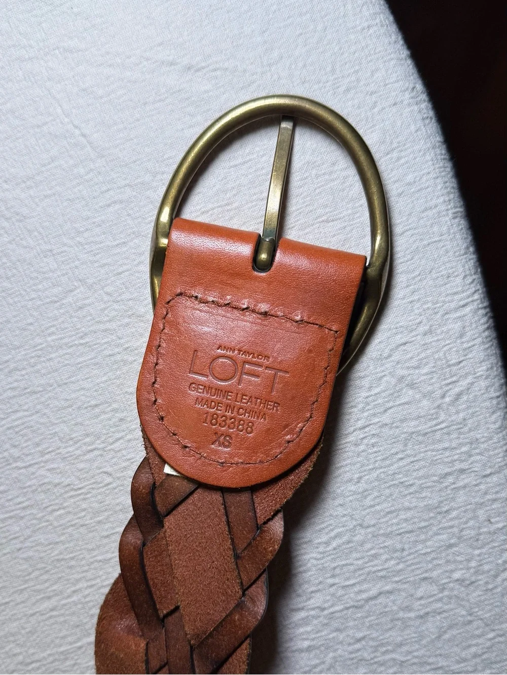 Loft Braided Genuine Leather Belt with Brass Circle Buckle